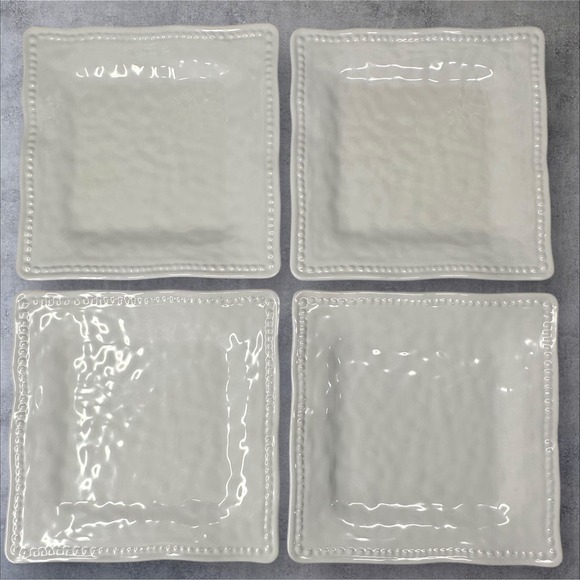 Set of 4 - 9" Tommy Bahama Melamine Dinner Plates White Hobnail Square - Picture 1 of 4
